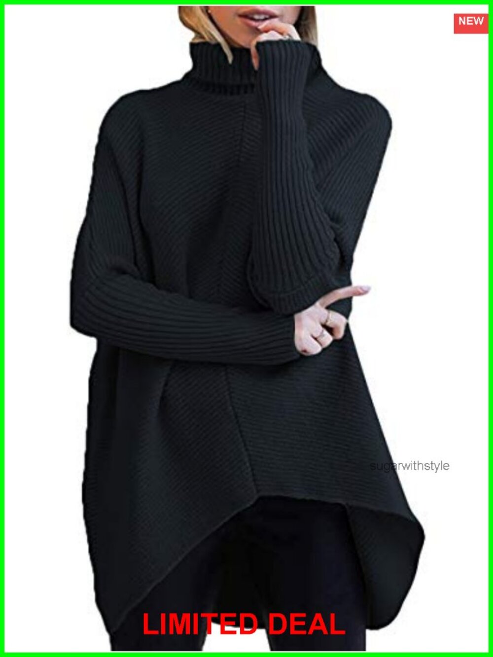 Oversized Turtleneck Sweater Batwing Sleeve Tunic Top Knit Fall Winter